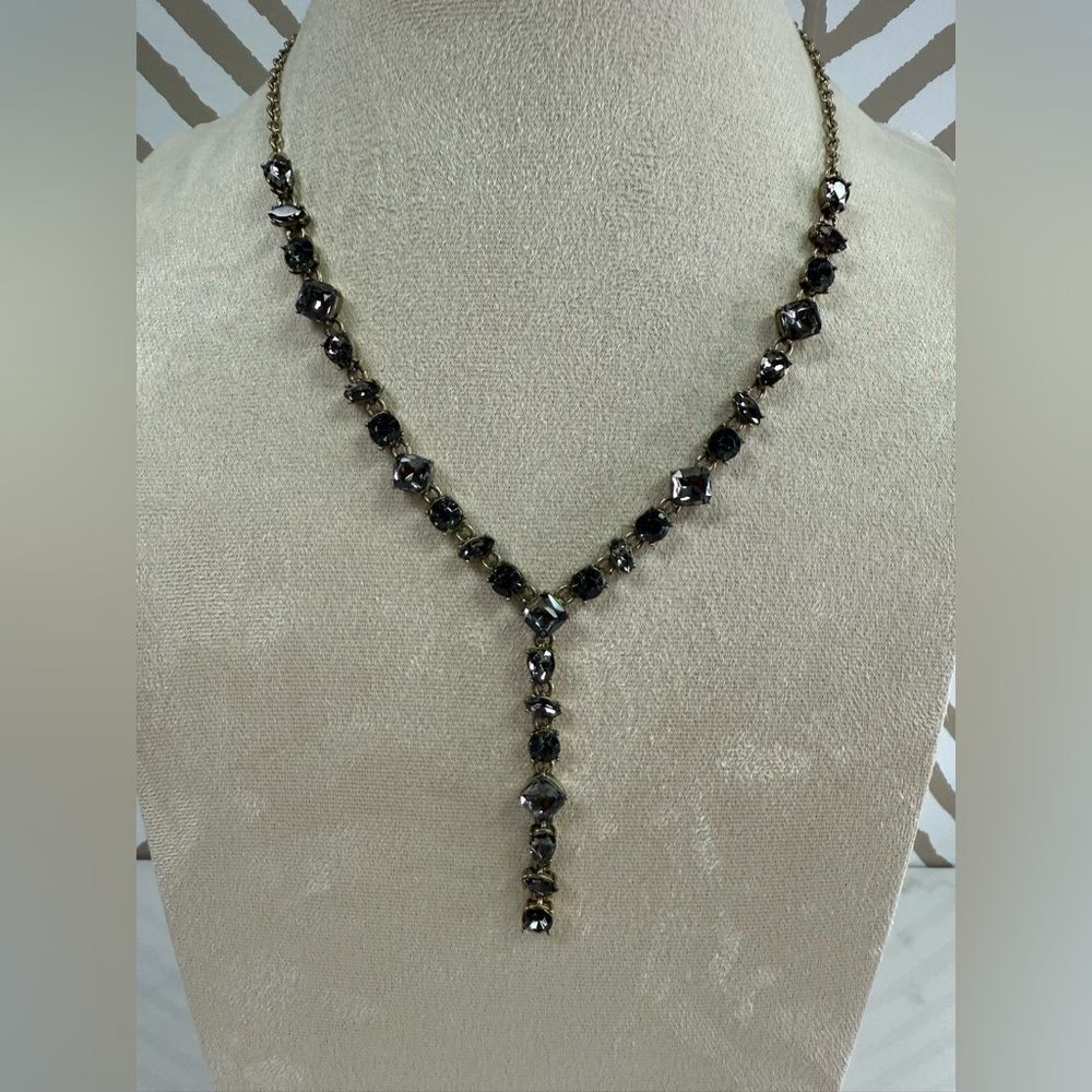 J Crew “Y” Drop Smokey Gray Gold Necklace